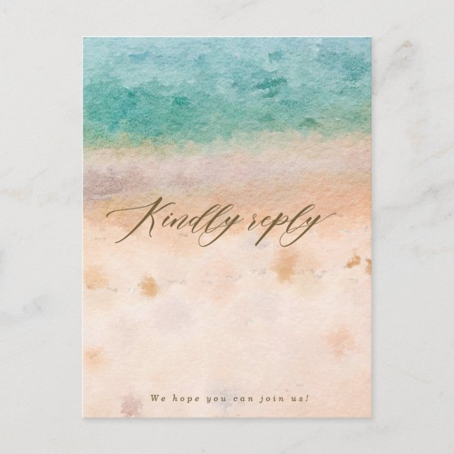Invitación postal de boda tropical de playa rsvp (Anverso)
