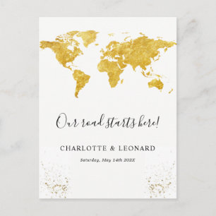 Invitación postal de compromiso del mapa de oro