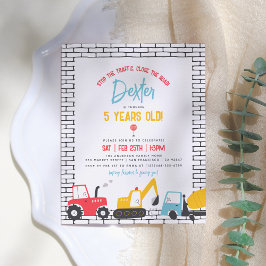 Invitación Postal de cumpleaños del niño de los vehículos de 