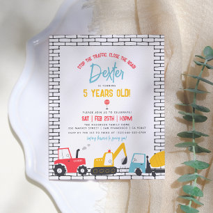 Invitación Postal de cumpleaños del niño de los vehículos de 