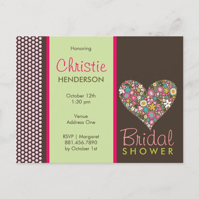 Invitación Postal de ducha de novia con flores de primavera (Anverso)