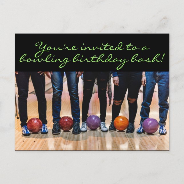 Invitación postal de Fiesta de bolos de Cumpleaños (Anverso)