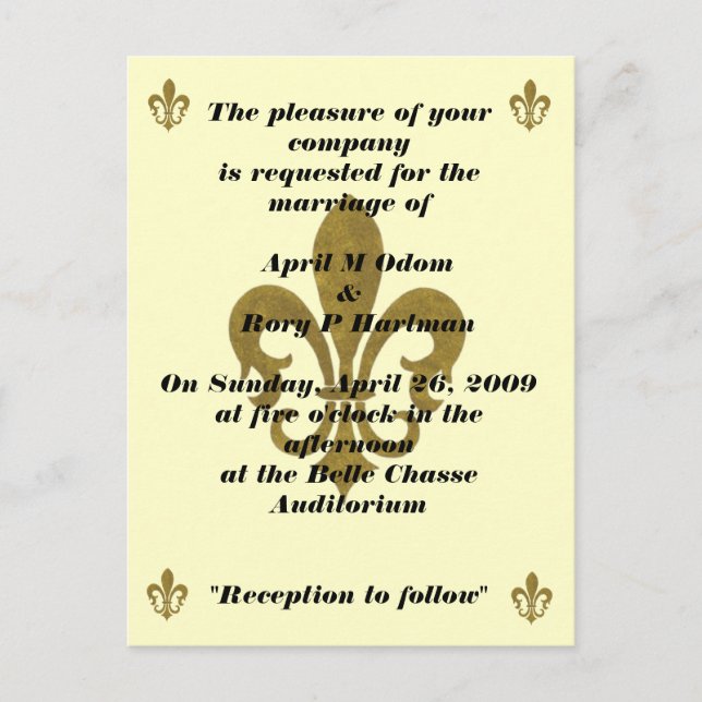invitación postal de fleur de lis boda (Anverso)