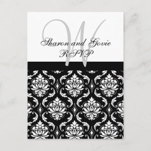 Invitación Postal de matrimonio Damask RSVP para personalizad