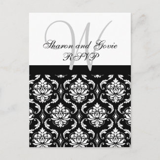 Invitación Postal de matrimonio Damask RSVP para personalizad