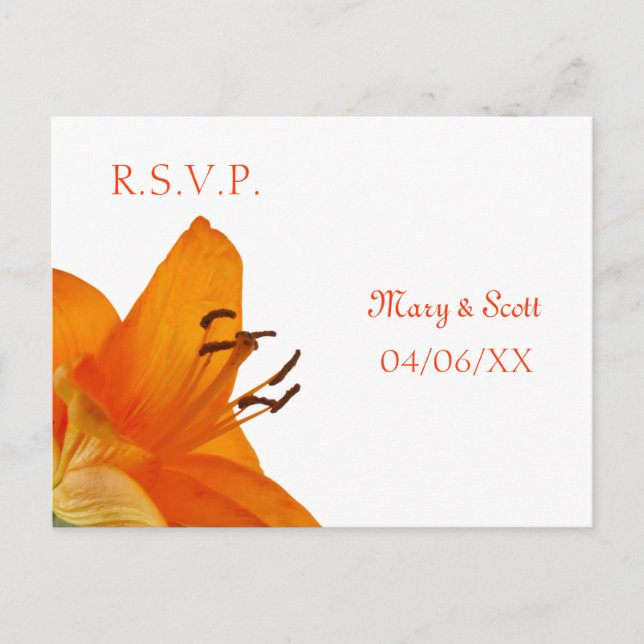 Invitación postal de naranja Asiatic Lily RSVP (Anverso)