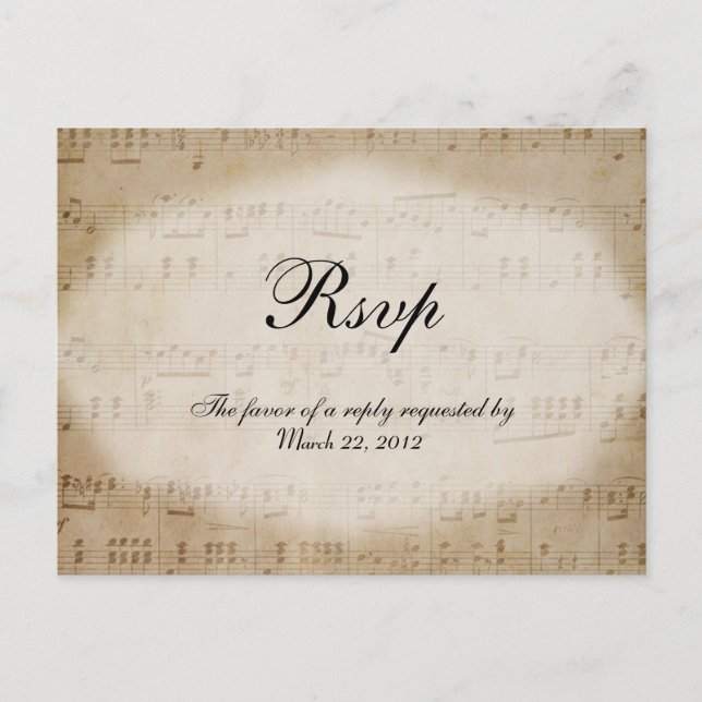 Invitación Postal de opciones de cena RSVP de la música de la (Anverso)