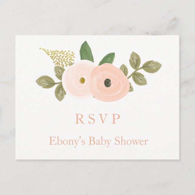 Invitación Postal de Peach Floral Watercolor Baby Shower RSVP (Anverso)