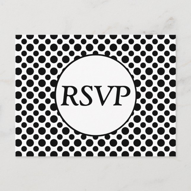 Invitación Postal de punto de polka negro Personalizado RSVP (Anverso)