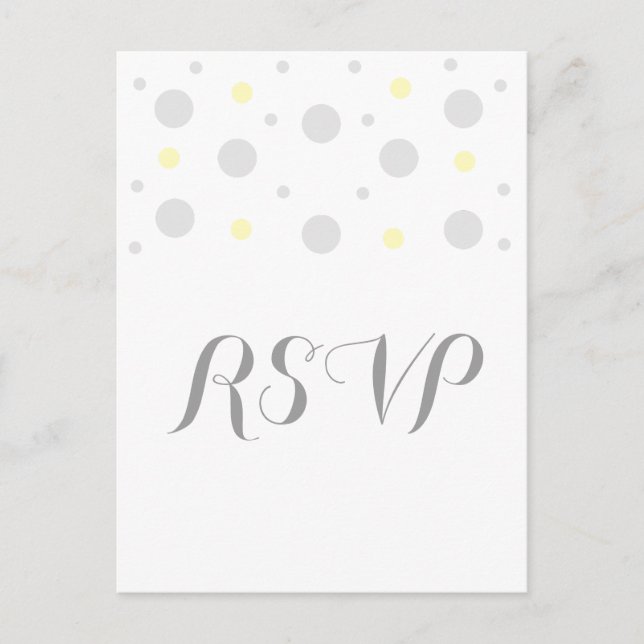 Invitación Postal de respuesta de confetán amarillo gris (Anverso)