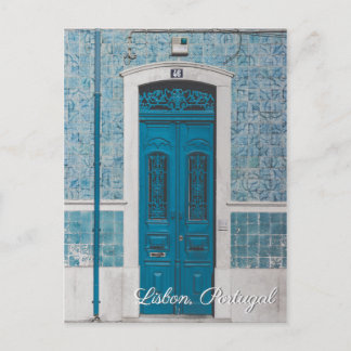 Invitación postal de viaje de la puerta azul de Lisboa