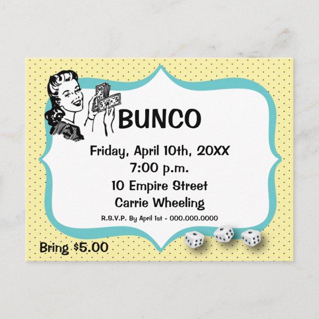 Invitación Postal del lucky Bunco Player de Artinspired (Anverso)