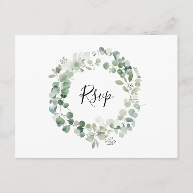 Invitación Postal Eucalyptus Wreath RSVP con elección de comi (Anverso)