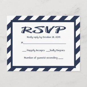Invitación Postal náutica de la Armada RSVP azul y franja bla