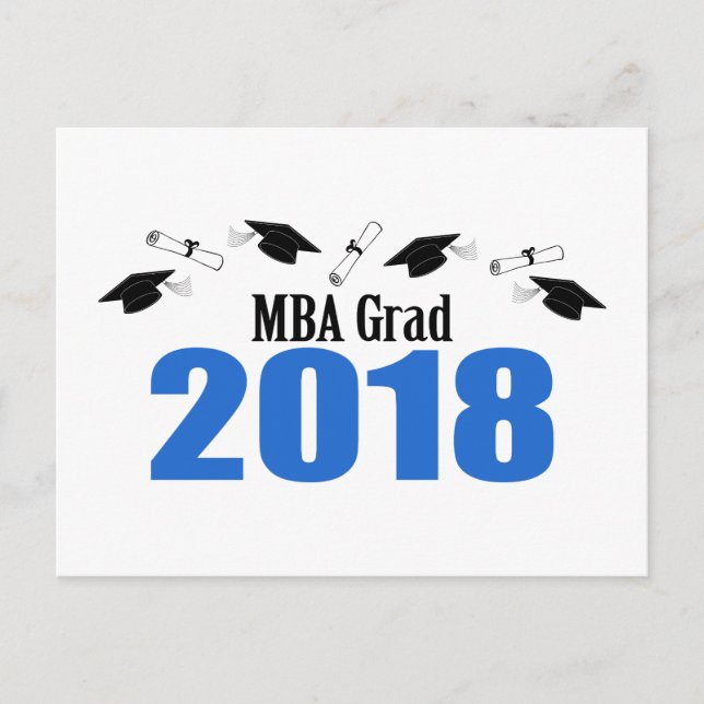 Invitación postal para MBA Grad 2018 (Caps azules) (Anverso)