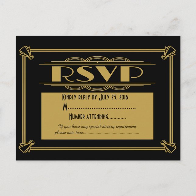 Invitación Postal RSVP Art Deco de 20 (Anverso)