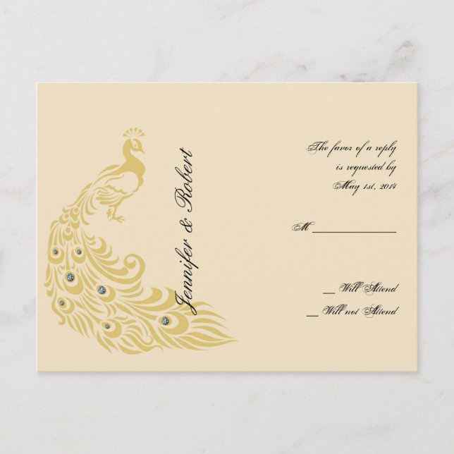 Invitación Postal RSVP Art Deco de Peacock Elegance (Anverso)