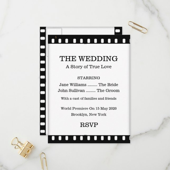 Invitación Postal RSVP Boda Con Tema De Película (Anverso/Reverso In Situ)