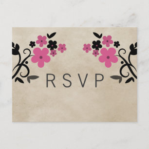 Invitación Postal RSVP con floral de color rosa dulce vintage