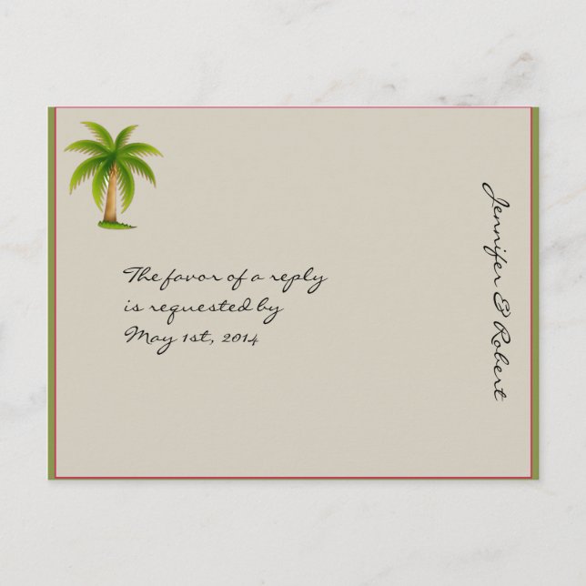 Invitación Postal RSVP de árbol de palmas tropicales (Anverso)