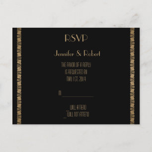 Invitación Postal RSVP de Black and Gold Art Deco Peacock