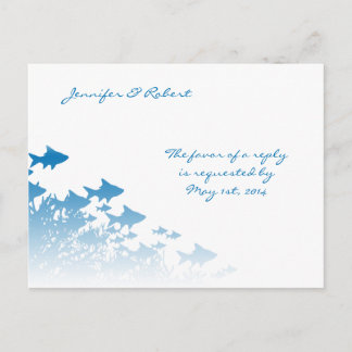 Invitación Postal RSVP de Blue Fish and Coral Wedding