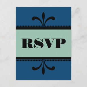 Invitación Postal RSVP de Blue/Jade Fancy Art Deco