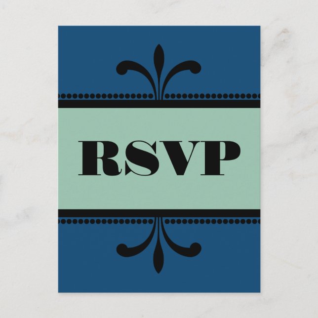 Invitación Postal RSVP de Blue/Jade Fancy Art Deco (Anverso)