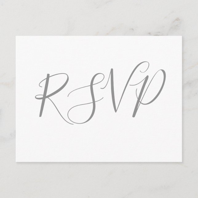 Invitación Postal RSVP de boda de caligrafía plateada (Anverso)