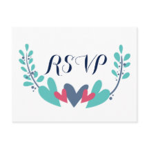 Postal RSVP de boda de corazones y vides