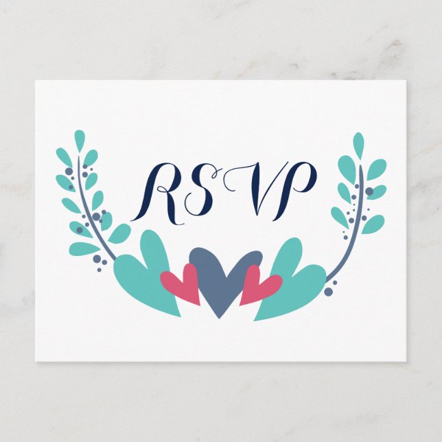 Invitación Postal RSVP de boda de corazones y vides (Anverso)