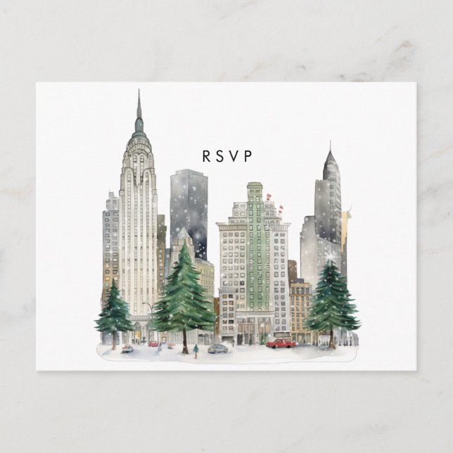 Invitación Postal rsvp de boda de invierno de Nueva York (Anverso)