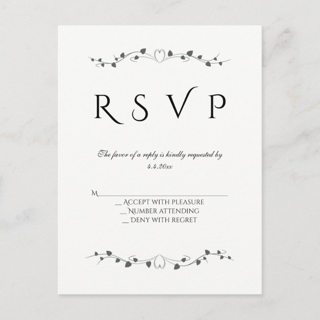 Invitación Postal rsvp de boda de la vid del corazón (Anverso)