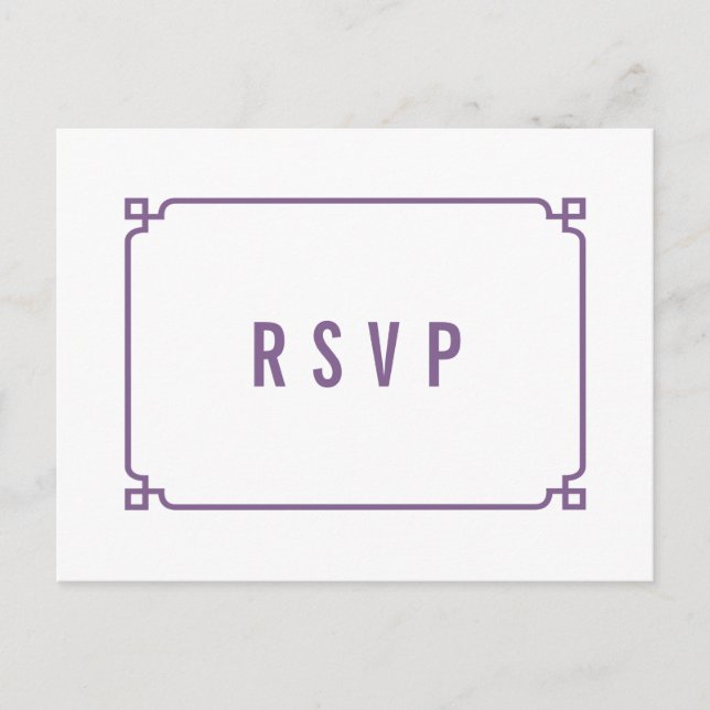 Invitación Postal RSVP de boda de Moda de deco púrpura (Anverso)