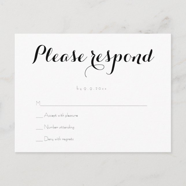 Invitación Postal rsvp de boda elegante simple (Anverso)