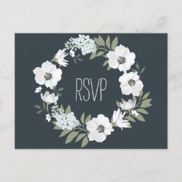 Invitación Postal RSVP de Boda Floral con guirnalda blanca