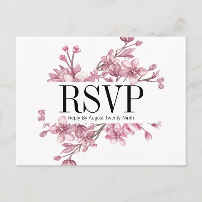 Invitación Postal RSVP de Boda Floral de Cerezo Rosa (Anverso)