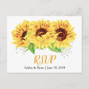 Invitación Postal RSVP de boda floral de girasol amarillo