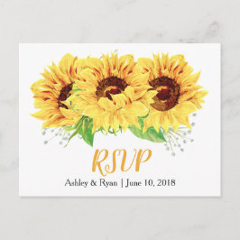 Invitación Postal RSVP de boda floral de girasol amarillo