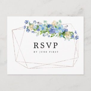 Invitación Postal RSVP de Boda Floral de Hidrangea Azul