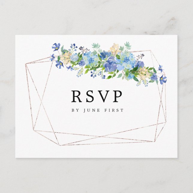 Invitación Postal RSVP de Boda Floral de Hidrangea Azul (Anverso)