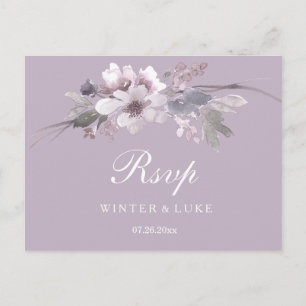 Invitación Postal RSVP de boda floral de invierno púrpura mod