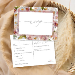 Invitación Postal RSVP de boda floral rosa acuarela