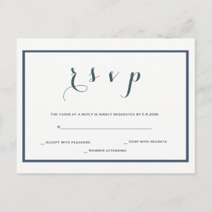 Invitación Postal rsvp de boda naval con frontera azul