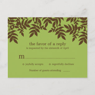 Invitación Postal RSVP de bodas con hojas frondosas