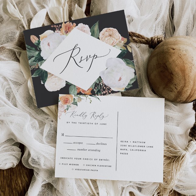 Invitación Postal RSVP de Boho Blooms con opción de comida (Subido por el creador)