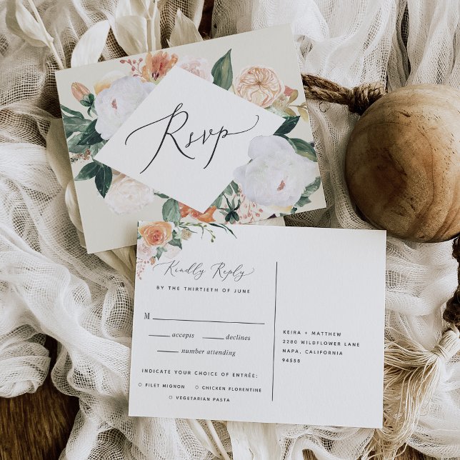 Invitación Postal RSVP de Boho Blooms con opción de comida (Subido por el creador)