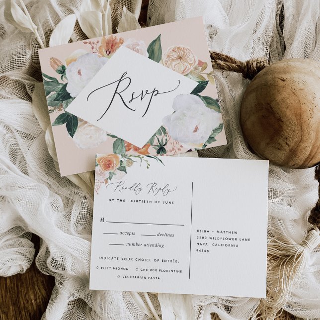 Invitación Postal RSVP de Boho Blooms con opción de comida (Subido por el creador)