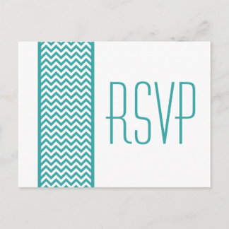 Invitación Postal RSVP de borde de cheurón verde azulado