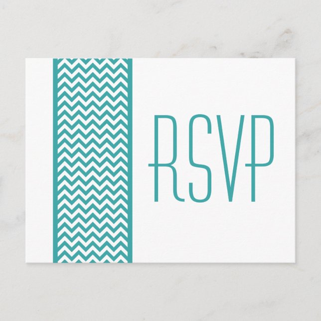 Invitación Postal RSVP de borde de cheurón verde azulado (Anverso)